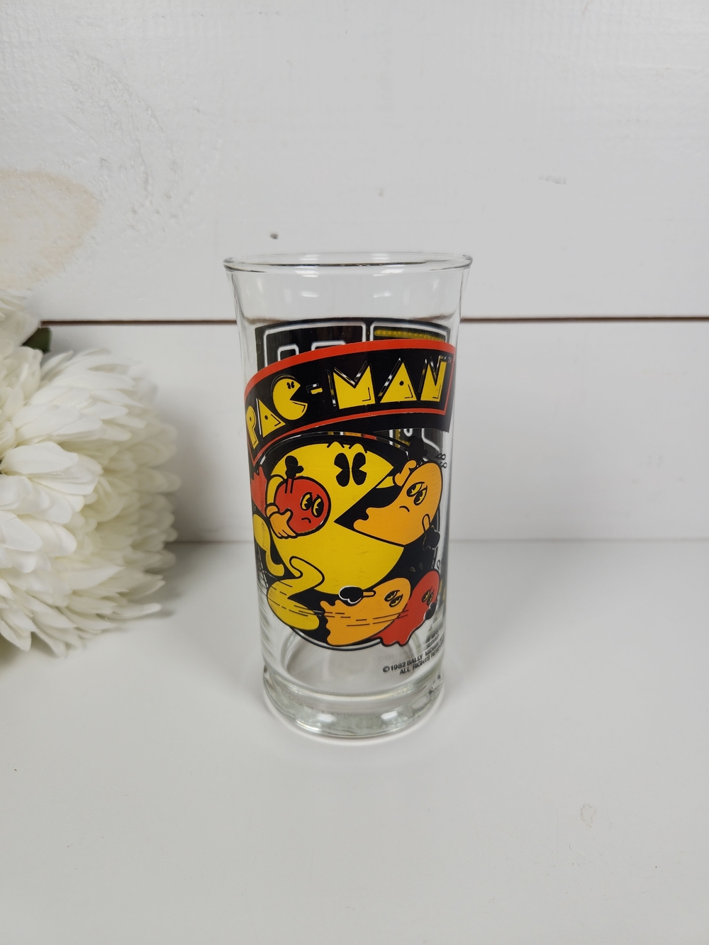 Vintage 1982 Pac Man Arcade Glass Tumbler | PacMan & Ghost | Bally Midway | Cup